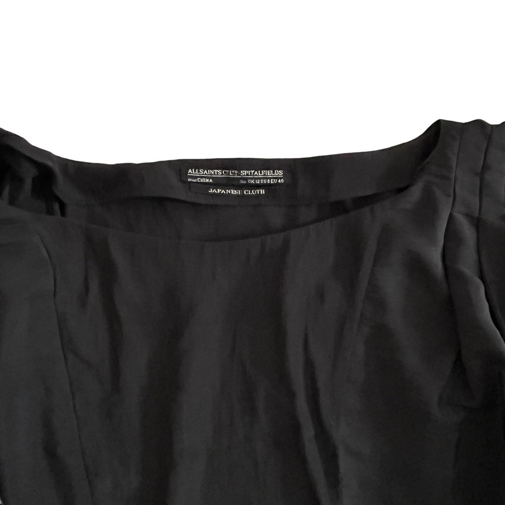 All Saints Japanese Cloth Dress Size 8 Black Solid Short Sleeve Mini Chic Classy - Picture 6 of 7